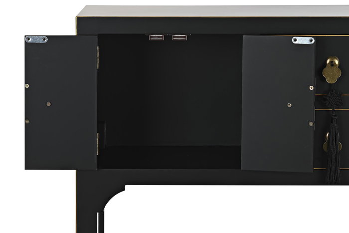 DKD Home Decor Consola Oriental Masako Negro Blanco Abeto MDF Metal 63 x 28 x 83 cm