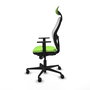 Silla de oficina Jorquera con mecanismo Sincro tapizada con Tela color Pistacho y malla color Blanco. Equipada con lumbar 1D, Brazos 1D, Cabecero Fijo y Ruedas 65mm nailon