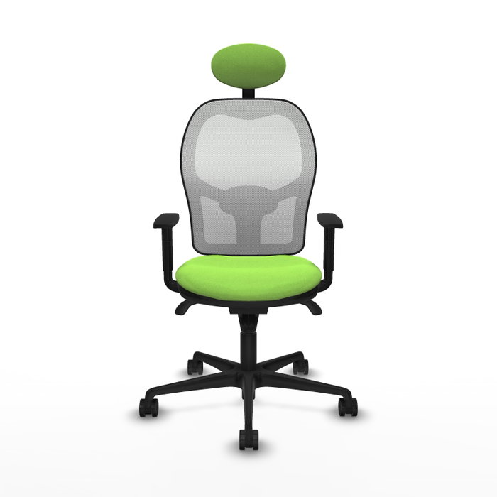 Silla de oficina Jorquera con mecanismo Sincro tapizada con Tela color Pistacho y malla color Blanco. Equipada con lumbar 1D, Brazos 1D, Cabecero Fijo y Ruedas 65mm nailon Silla de oficina Jorquera con mecanismo Sincro tapizada con Tela color Pistacho y malla color Blanco. Equipada con lumbar 1D, Brazos 1D, Cabecero Fijo y Ruedas 65mm nailon