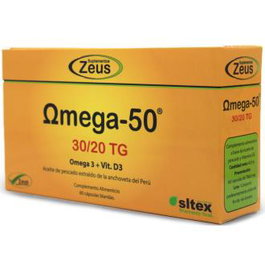 ZEUS Omega-50 30/20 Tg 60Cap. Aceite de Pescado EPA DHA Vitamina D3 para Corazón Sistema Inmunitario