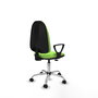 Silla de oficina Algarra con mecanismo Contacto permanente básico tapizada con Tela color Pistacho. Equipada con Base cromada, Brazos fijos y Ruedas de parqué