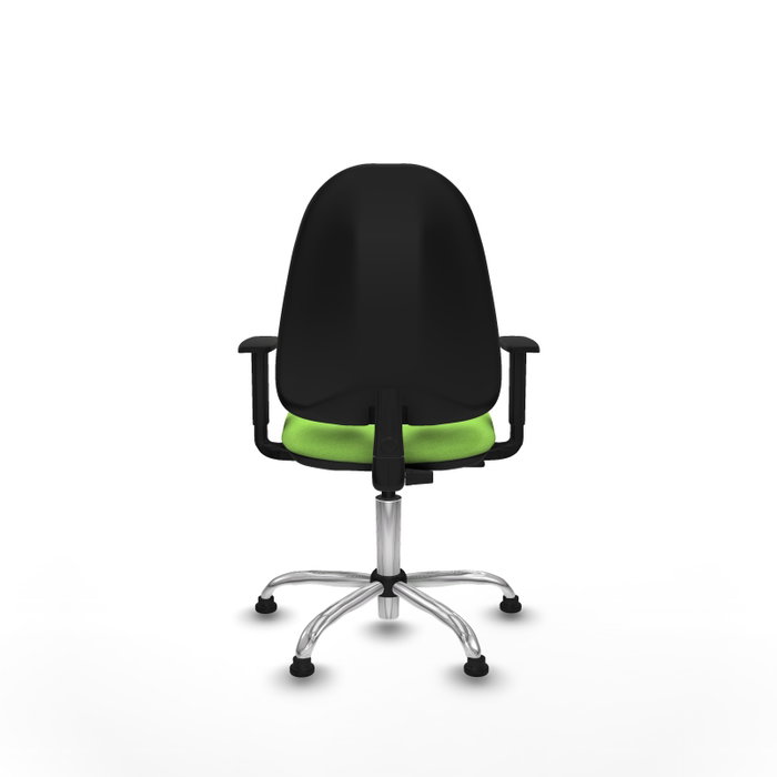 Silla de oficina Algarra con mecanismo Contacto permanente básico tapizada con Tela color Pistacho. Equipada con Base cromada, Brazos 1Dy Topes