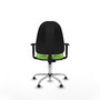 Silla de oficina Algarra con mecanismo Contacto permanente básico tapizada con Tela color Pistacho. Equipada con Base cromada, Brazos 1Dy Topes
