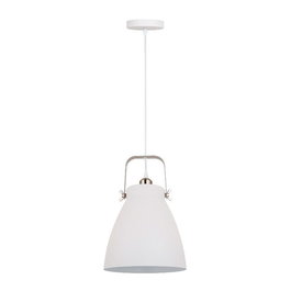 Fbright Lámpara de Techo Colgante Blanca con Detalles Nickel, E27, Ø270 x 1200 mm, IP20, Para Bombilla LED (no Incluida)