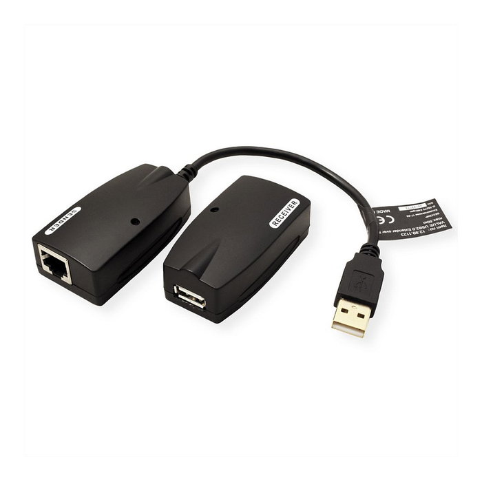 VALUE USB 2.0 Extensión sobre RJ45 Cable 0.15m Cat5e Cat6, Negro, Ref. 12.99.1123
