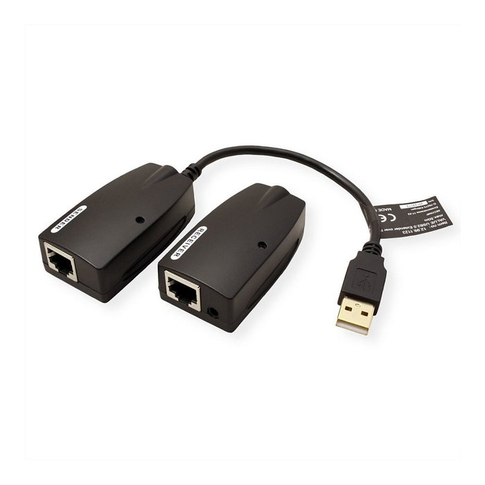 VALUE USB 2.0 Extensión sobre RJ45 Cable 0.15m Cat5e Cat6, Negro, Ref. 12.99.1123