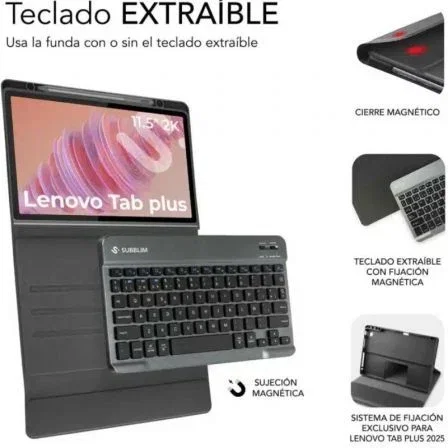 Subblim SUBKT3-BTL330 Funda con Teclado Bluetooth QWERTY ES para Lenovo Tab 2025 11.5" Negra