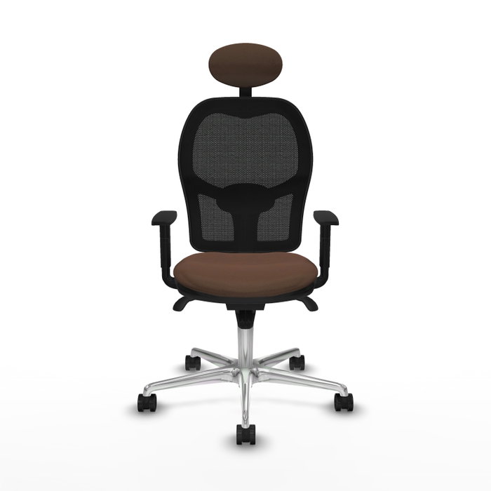 PIQUERAS Y CRESPO Silla de oficina Jorquera con mecanismo Sincro, tela marrón y malla negra PIQUERAS Y CRESPO Silla de oficina Jorquera con mecanismo Sincro, tela marrón y malla negra