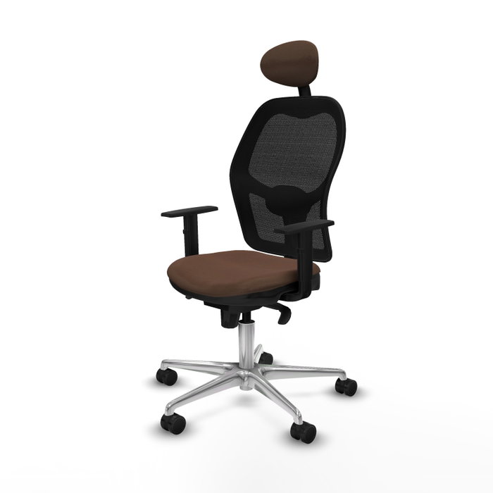 PIQUERAS Y CRESPO Silla de oficina Jorquera con mecanismo Sincro, tela marrón y malla negra PIQUERAS Y CRESPO Silla de oficina Jorquera con mecanismo Sincro, tela marrón y malla negra