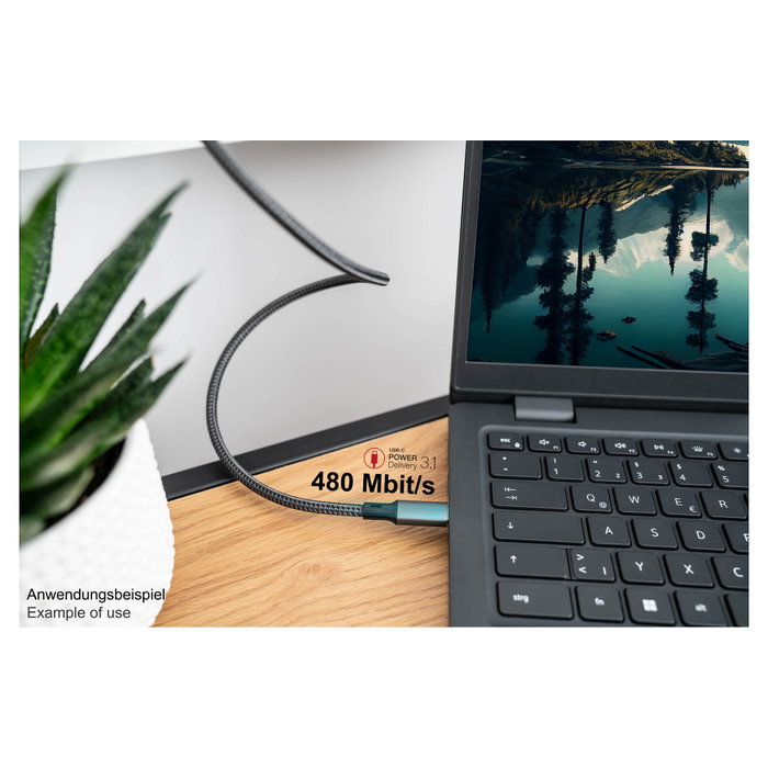 GoodConnections Cable USB-C 2.0 ST-ST 0,5m Textil Trenzado 240W Carga Rápida Negro