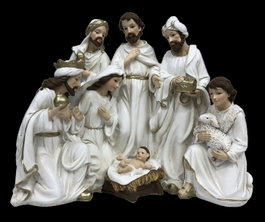 DKD Home Decor Set de 2 Figuras de Nacimiento de Resina, Blanco y Multicolor, 23x12,5x19,5 cm