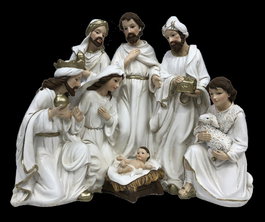 DKD Home Decor Nacimiento Navidad Tradicional Resina Blanco Multicolor 23 x 19.5 x 12.5 cm (2 Unidades)