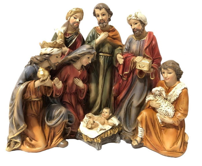 DKD Home Decor Nacimiento Navidad Tradicional Resina Blanco Multicolor 23 x 19.5 x 12.5 cm (2 Unidades)