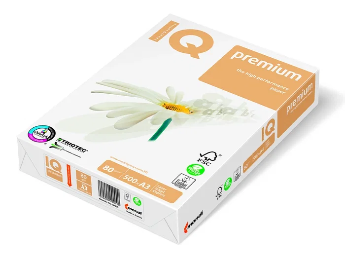 Iq premium Papel Multifuncion Din A3 80 gramos Paquete 500 Hojas ColorLok Blanco