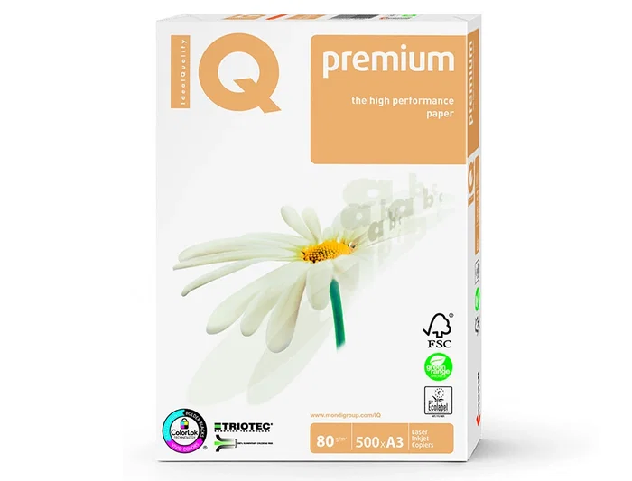 Iq premium Papel Multifuncion Din A3 80 gramos Paquete 500 Hojas ColorLok Blanco