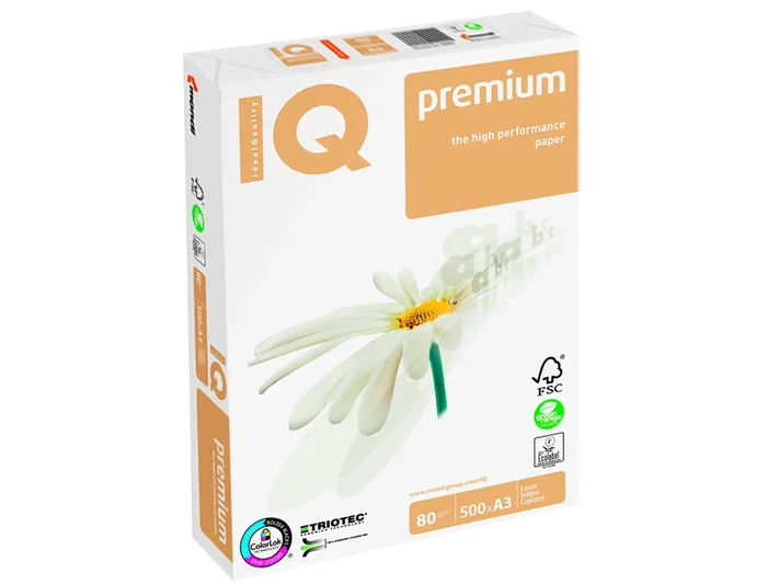 Iq premium Papel Multifuncion Din A3 80 gramos Paquete 500 Hojas ColorLok Blanco