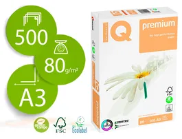 Iq premium Papel Multifuncion Din A3 80 gramos Paquete 500 Hojas ColorLok Blanco