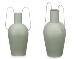 Giftdecor Jarrón de Acero Verde Pastel con Doble Asa 45x24x18 cm (Set de 4)