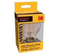 Kodak Bombilla LED Filamento Cristal Esférica A60 E27 470LM Cálido 3000K 4W=40W No Regulable