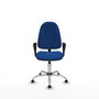 Silla de oficina Algarra con mecanismo Contacto permanente básico tapizada con Similpiel color Azul. Equipada con Base cromada, Brazos fijosy Topes