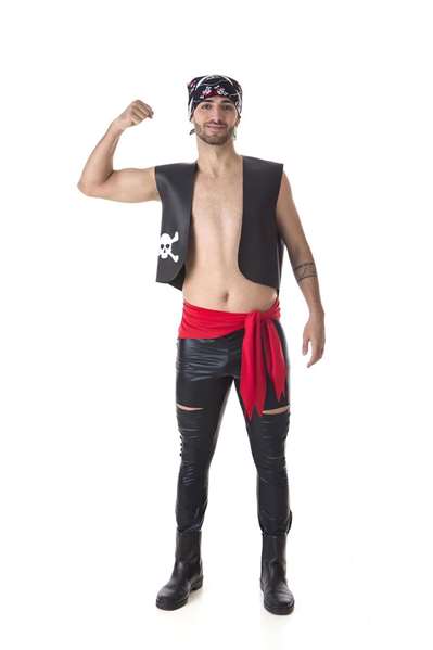 Creaciones Llopis Disfraz Adulto Pirata Chaleco-Pañuelo Talla XL Negro