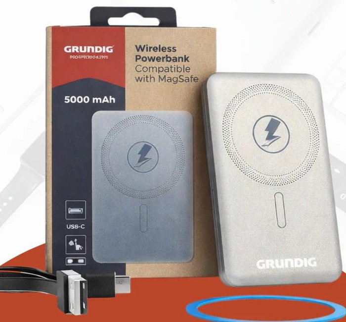 Grundig Powerbank 5000 mAh Ultrafino con MagSafe - Batería Externa Portátil