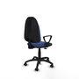 Silla de oficina Algarra con mecanismo Contacto permanente básico tapizada con Tela color Azul marino. Equipada con Base poliamida negra, Brazos fijos y Ruedas autofrenantes