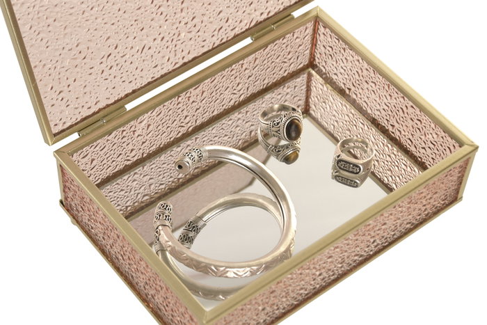 DKD Home Decor Joyero de Cristal y Metal Rosa y Dorado DKD Home Decor Joyero de Cristal y Metal Rosa y Dorado