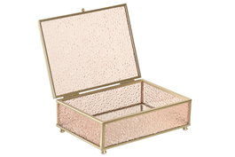 DKD Home Decor Joyero de Cristal y Metal Rosa y Dorado
