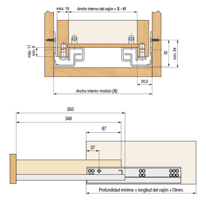 DTC Guía Oculta Tourpush Extracción Parcial Push Cajones Sin Tiradores Largo 350mm Set 200 Unidades DTC Guía Oculta Tourpush Extracción Parcial Push Cajones Sin Tiradores Largo 350mm Set 200 Unidades
