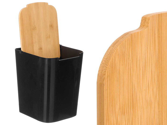 Kinvara Papelera Tapa Bambú Negra 18x24.5x24.4 cm (Set de 6)