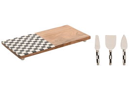 DKD Home Decor Tabla Cortar Moderno Blanco Negro Acacia Inox Resina Set de 4 Piezas 38 x 1.5 x 20 cm