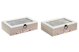 DKD Home Decor Caja de Infusiones Cottage Multicolor 15 x 7 x 23 cm MDF Cristal