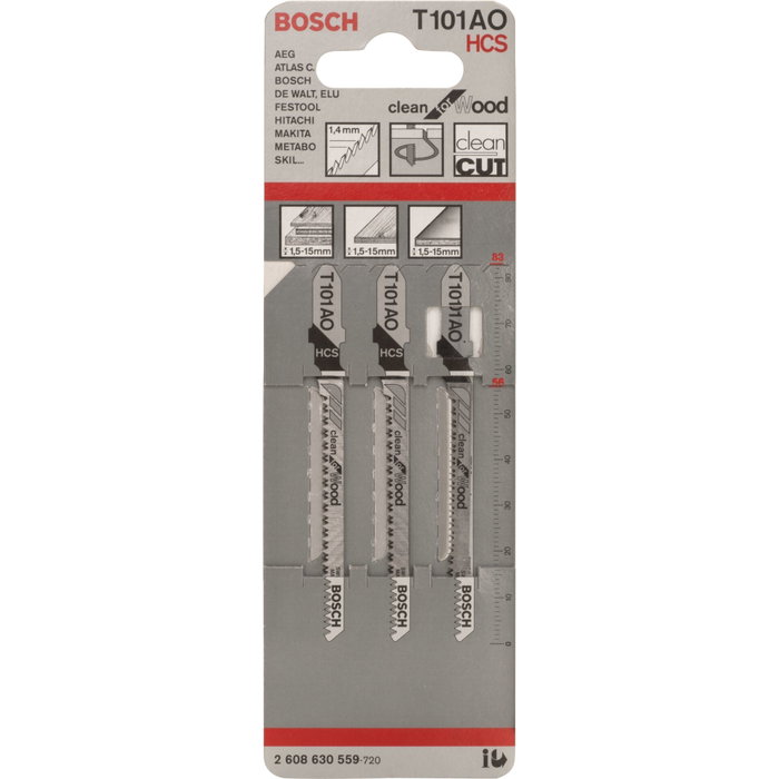 Bosch T 101AO Juego de 3 hojas de sierra caladora para madera Bosch T 101AO Juego de 3 hojas de sierra caladora para madera