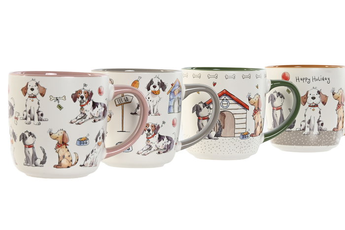 DKD Home Decor Mug Multicolor Porcelana Perritos 9 x 9.3 x 13 cm (12 Unidades)