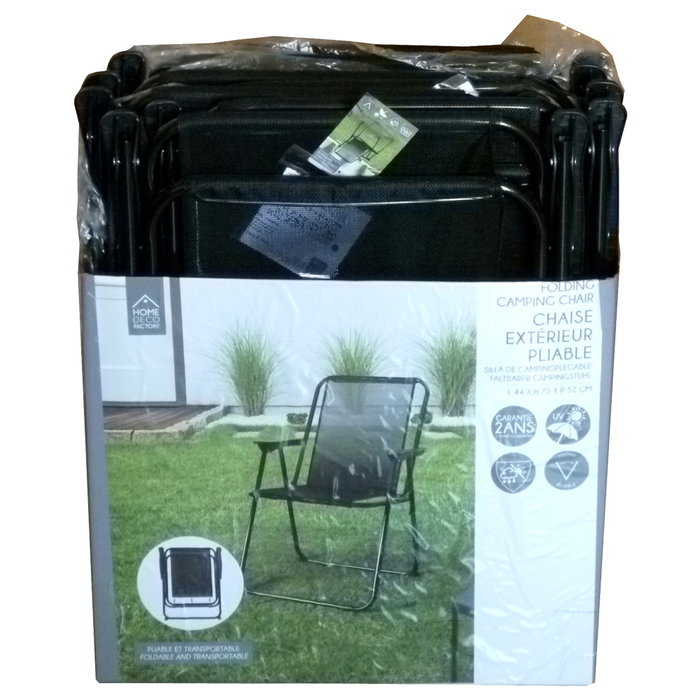 Home Deco Factory Silla Plegable Negra 75 cm Acero Poliéster Plástico