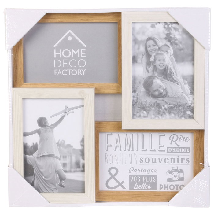 Home Deco Factory Marco Fotos Colección Essentiel Madera Blanco para 4 Fotos 10x15 cm
