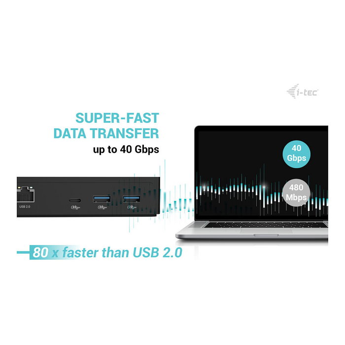 I-Tec Docking Station Thunderbolt 4 Intelligent Dual Display DS - Puerto TB4, 2x DP, LAN, USB-C, 3x USB-A, Audio, PD 90W - Negro