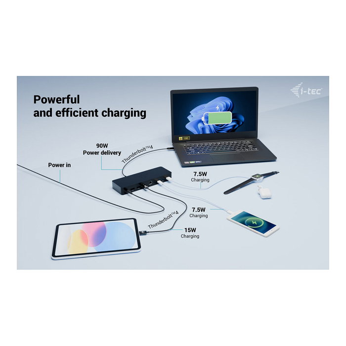 I-Tec Docking Station Thunderbolt 4 Intelligent Dual Display DS - Puerto TB4, 2x DP, LAN, USB-C, 3x USB-A, Audio, PD 90W - Negro