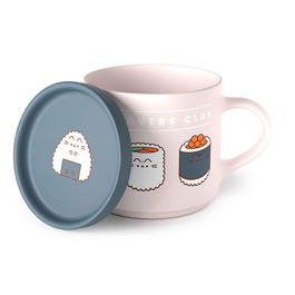 Puckator Juego de Taza y Posavasos el Gato Amante del Sushi Pusheen Porcelana