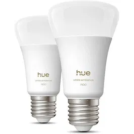 Philips Hue Pack de 2 Bombillas LED A60 Conectadas, Casquillo E27, 8.1W, Luz Blanca Cálida 1000-2000K, 1100 Lúmenes - AABUO37061