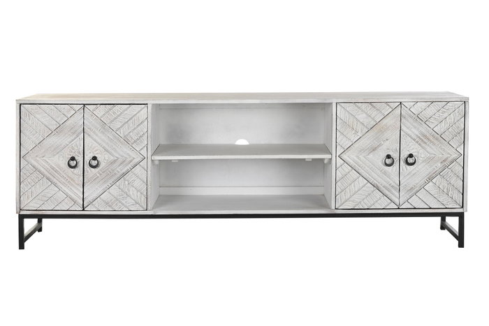 DKD Home Decor Mueble TV Blanco Negro 180 x 40 x 60 cm
