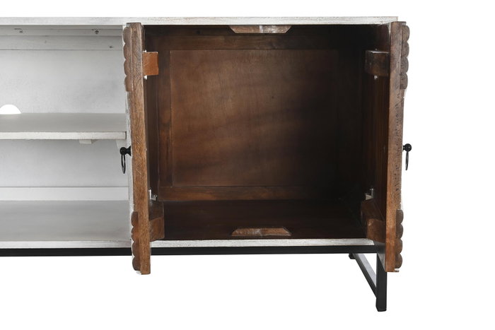 DKD Home Decor Mueble TV Blanco Negro 180 x 40 x 60 cm