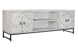 DKD Home Decor Mueble TV Blanco Negro 180 x 40 x 60 cm