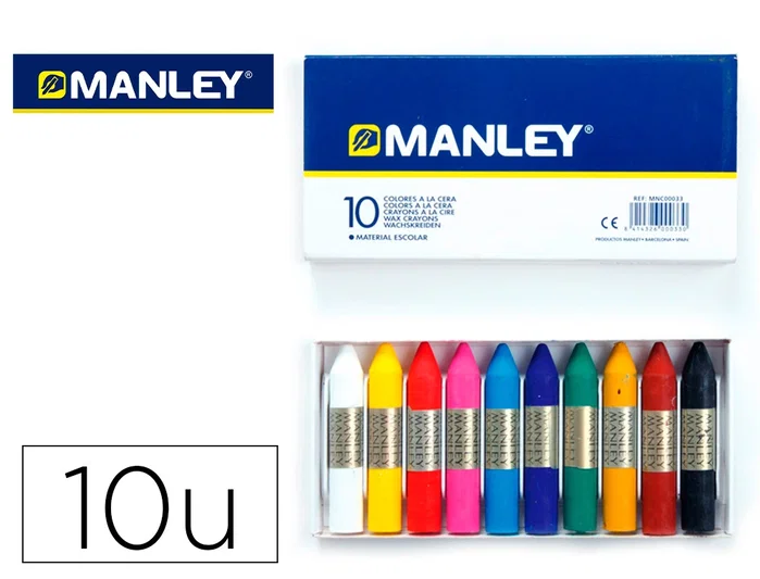Manley Estuche de Ceras de Colores Surtidos 60mm de 10 Unidades