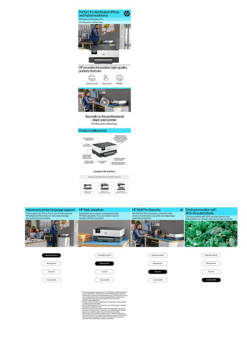 HP OfficeJet Pro 9110b Impresora Profesional de Inyección de Color para Oficinas Distribuidas y Fuerzas Laborales Híbridas HP OfficeJet Pro 9110b Impresora Profesional de Inyección de Color para Oficinas Distribuidas y Fuerzas Laborales Híbridas