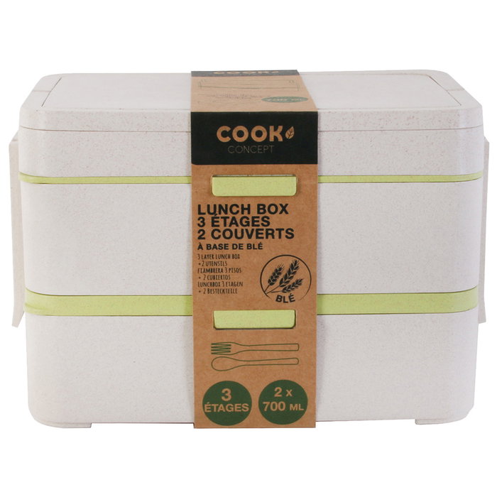 Cook Concept Fiambrera 2 Pisos Con Cubiertos Eco Concept Ecológica Apta Microondas