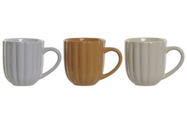 DKD Home Decor Taza Scandi Beige Blanco 9.5 x 10 x 13 cm Gres 400ml Apto Microondas y Lavavajillas (12 Unidades)