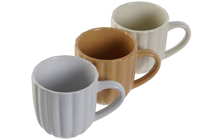 DKD Home Decor Taza Scandi Beige Blanco 9.5 x 10 x 13 cm Gres 400ml Apto Microondas y Lavavajillas (12 Unidades)