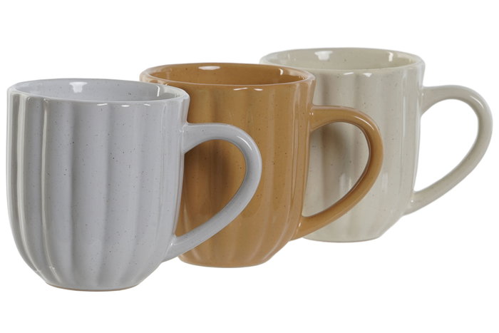 DKD Home Decor Taza Scandi Beige Blanco 9.5 x 10 x 13 cm Gres 400ml Apto Microondas y Lavavajillas (12 Unidades)